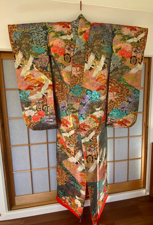 [USED]色打掛（御所車と四季の花）kimono/K20260126