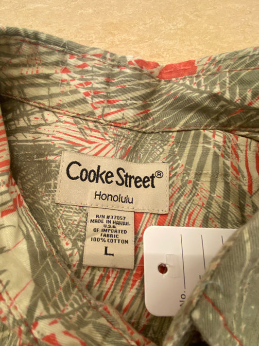 Vintage Cooke Street Aloha Shirt - Reverse Print Palm Tree - Size L Made in Hawaii aloha/A20260128